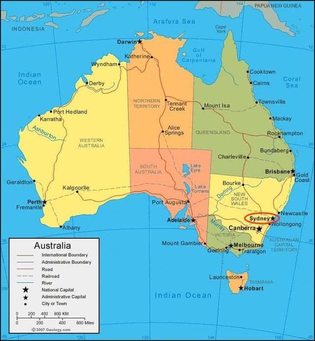 Ville de Sydney sur la carte de Australia