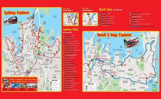 Plan du Hop On Hop Off bus tours de Sydney