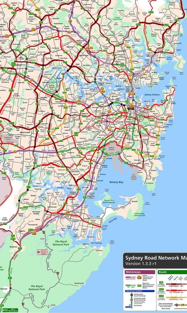 Plan des routes de Sydney