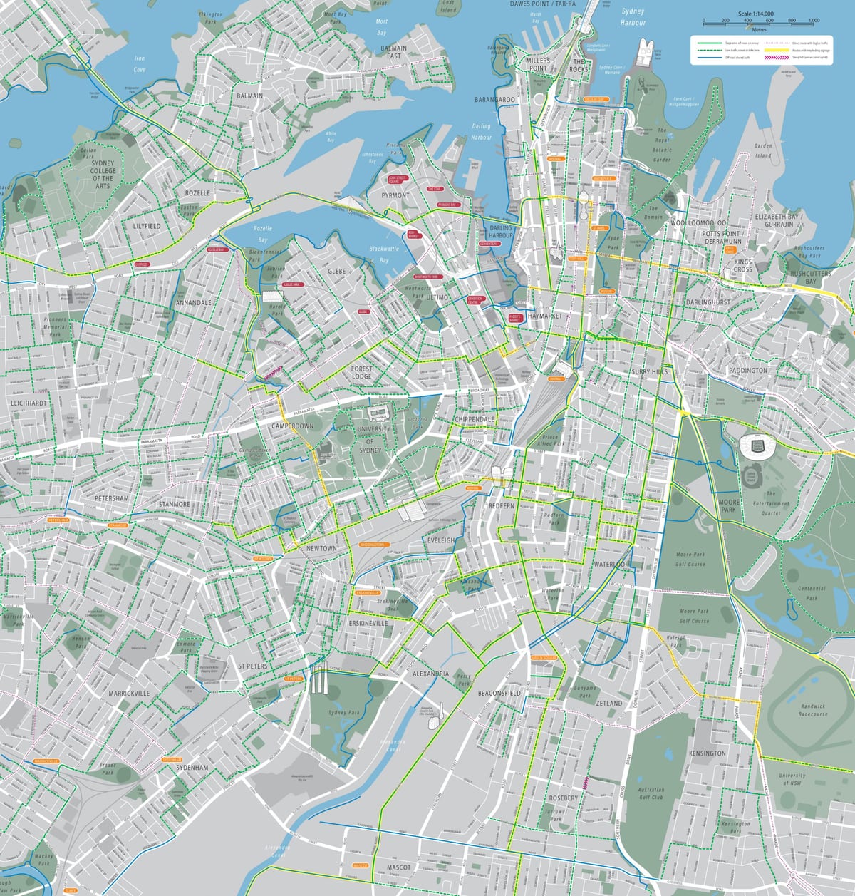 Plan des pistes cyclables de Sydney